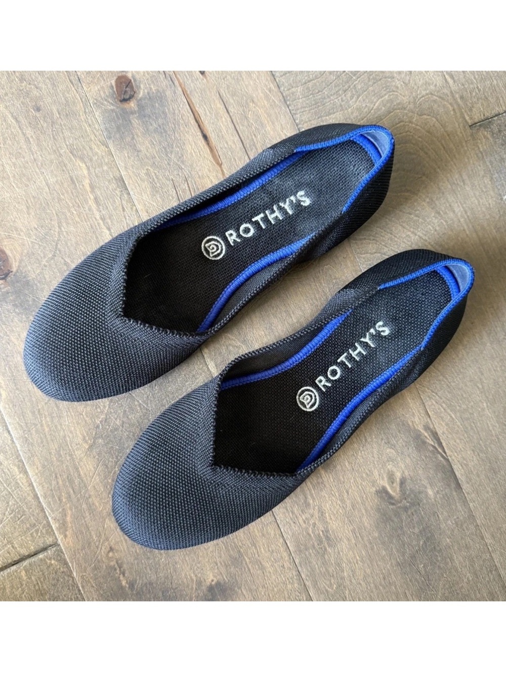 Rothy's Black Knit Flats with Blue Accent Trim Sz 9 (Fits like 8)
